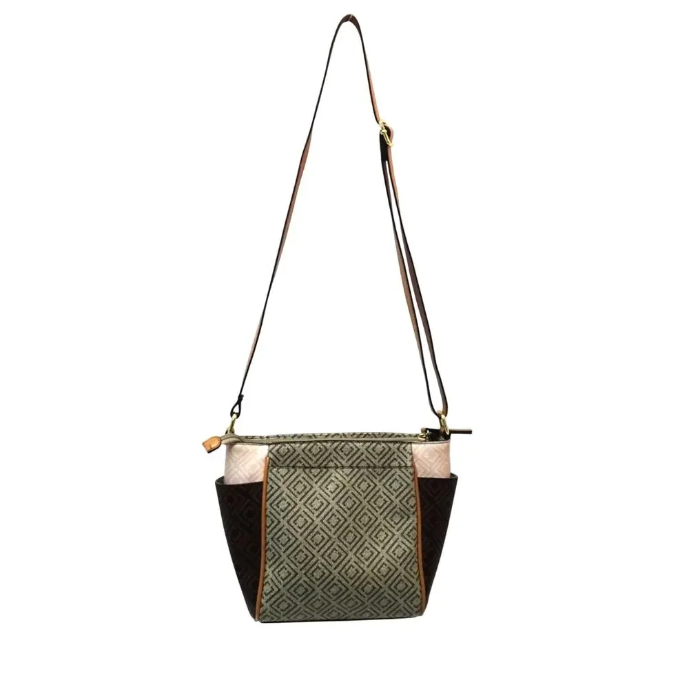 Liz Claiborne Brown & Beige Geometric Crossbody Bag